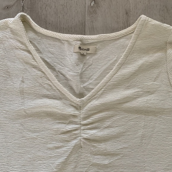 Madewell Womens Ottoman Jacquard Ruched Front V-Neck Top Small Ivory Size M boho - Picture 4 of 14